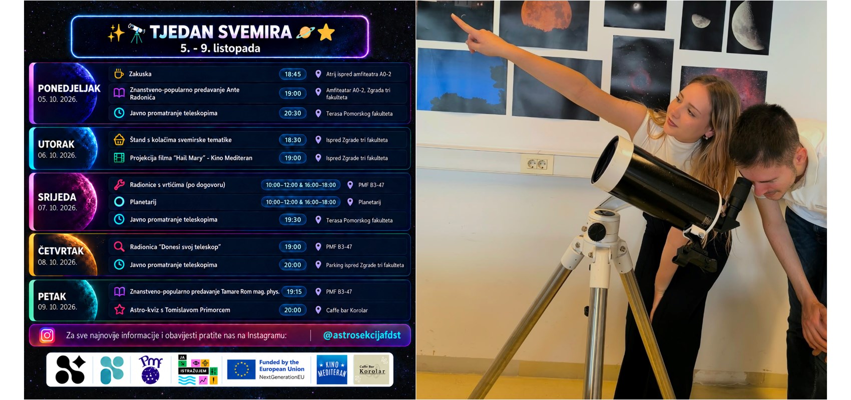 Tjedan svemira stiže na PMF: Studenti pripremili raznolik program za sve uzraste, gledat će se se i Project Hail Mary!
